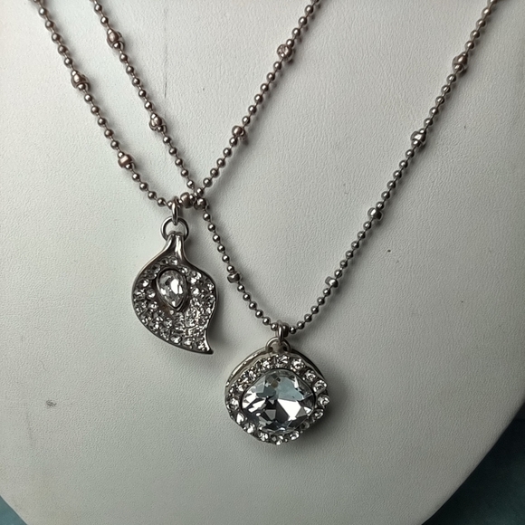 👍 5 for $20 YCLM Double Chain Silver Tone Charm Rhinestone Necklace - Picture 2 of 6